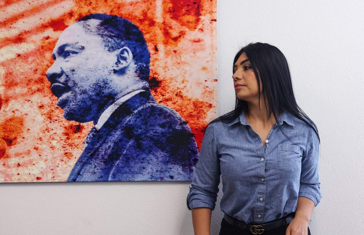 Mayra Velasquez leaves a press conference held by her attorneys on Friday, July 31, 2026, at Sellers Law Firm in Fort Worth. Velasquez has been charged with capital murder in the 2012 cold-case stabbing of her friend Irasema Chavez in Arlington.
